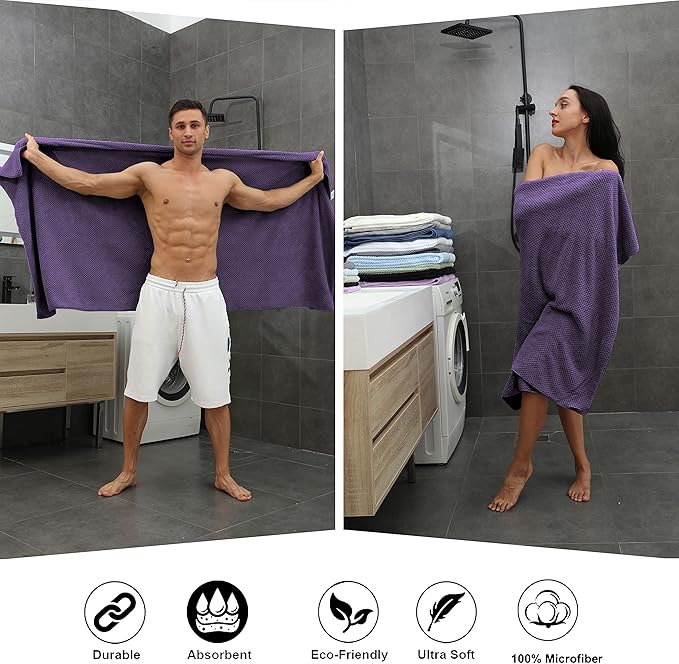 Smuge Extra Large Bath Towel Sheet Set 35x70 Inches - Oversized Bath Towels Set,Large Microfiber - Quick Dry,Lightweight,Super Soft,Highly Absorbent Towel Set for Bathroom,Pack of 4(Russian Violet)