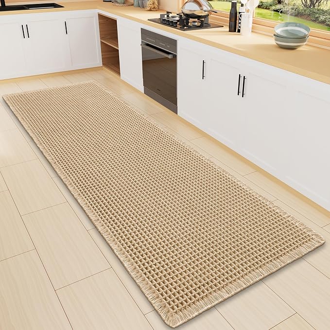 Smiry Waffle Bath Mat 47x17, Extra Soft Absorbent Bathroom Rugs, Non Slip Machine Washable Quick Dry Bath Rugs for Bathroom Floor, Tub, Shower, Home Decor Accessories, Brown
