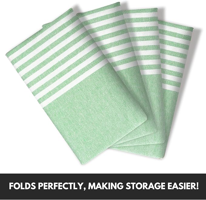 Turkish Kitchen Towels 18x26 Inches with Tassels - 4 Pack - Absorbent, Durable, Soft 100% Cotton Dish Towels for Drying & Cleaning - Machine Washable, Quick Dry - Apple Green