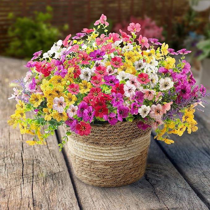 Artificial Fake Outdoor Plants Flowers for Outside Spring Summer Decoration, 12 Bundles Faux Silk Realistic UV Sun Resistant Colorful Mix Daisy Lavender for Porch Patio Window Box Yard Home Decor