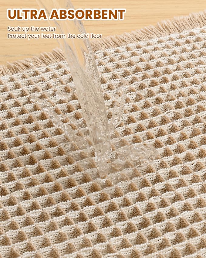 Smiry Waffle Bath Mat 72x24, Extra Soft Absorbent Bathroom Rugs, Non Slip Machine Washable Quick Dry Bath Rugs for Bathroom Floor, Tub, Shower, Home Decor Accessories, Brown & Cream