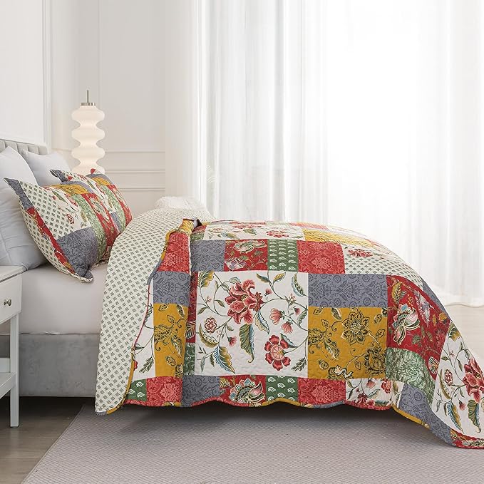 HoneiLife Quilt Set King Size - Lightweight Bedspreads 106x96, Microfiber Quilts 3-Piece, Patchwork Coverlet Western Bedding Sets All Season Quilts