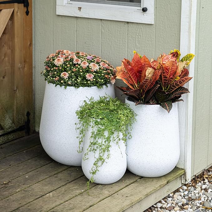 Beuta Large Planters for Outdoor Plants - Set of 3, 15.5/18/20.5 Inches Outdoor Planters for Porch - Tall Planter for Outdoor & Indoor Plants | Large Indoor Plant Pot - USA Made - Limewash