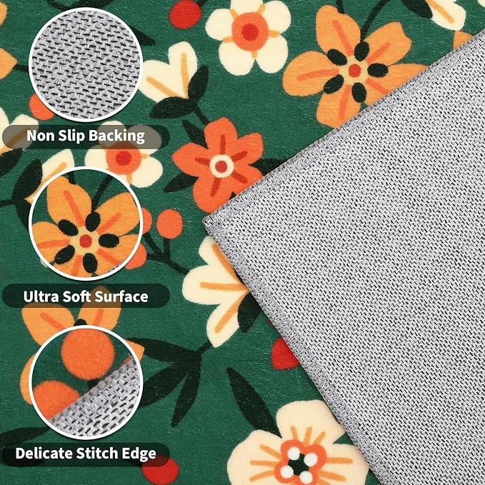 9x12 Area Rug Washable Modern Floral Rug for Living Room Low Pile Soft Bedroom Rugs Non Slip Modern Indoor Large Carpet Thin Foldable Floral Carpet for Nursery Dining Playroom, Green