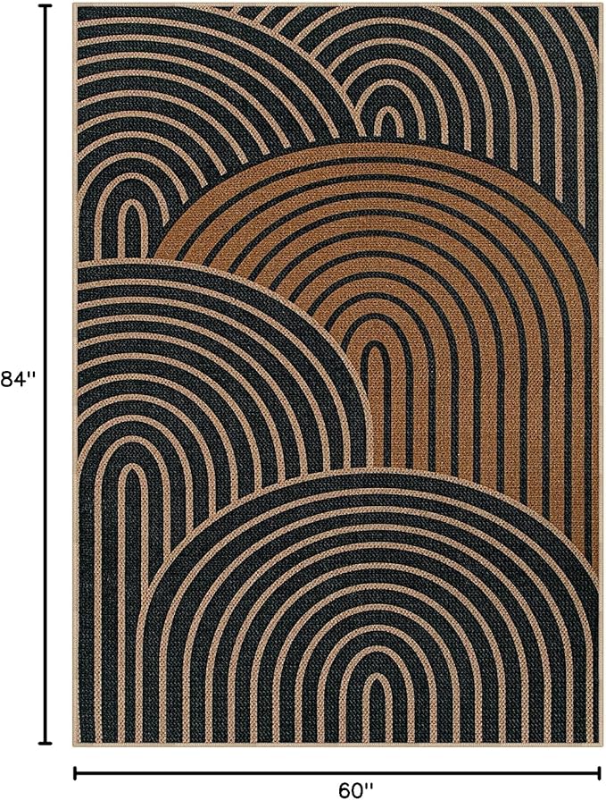 Lahome Enfys Modern Rainbow Easy Jute Carpet, Washable Rugs 5x7 for Living Room Black Farmhouse Dining Room Rug, Contemporary Natural Throw Mat Non Slip Floor Carpet for Office RV Patio