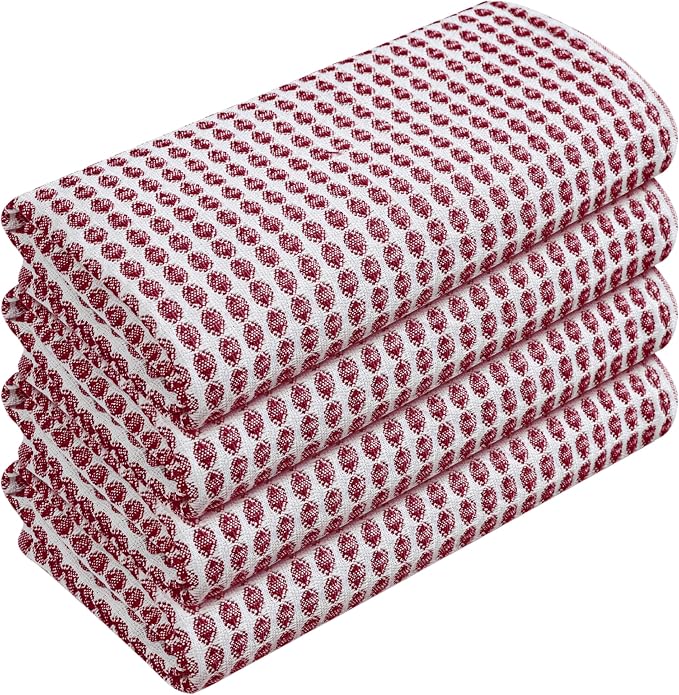 TWINY threads 4 Pack Circle Waffle Kitchen Towels 16x26 Inch, 100% Cotton, Absorbent, Premium Quality, Thick, Waffle Texture Dishcloth Set, Ideal for Drying Dishes Washing, General Cleaning, Burgundy