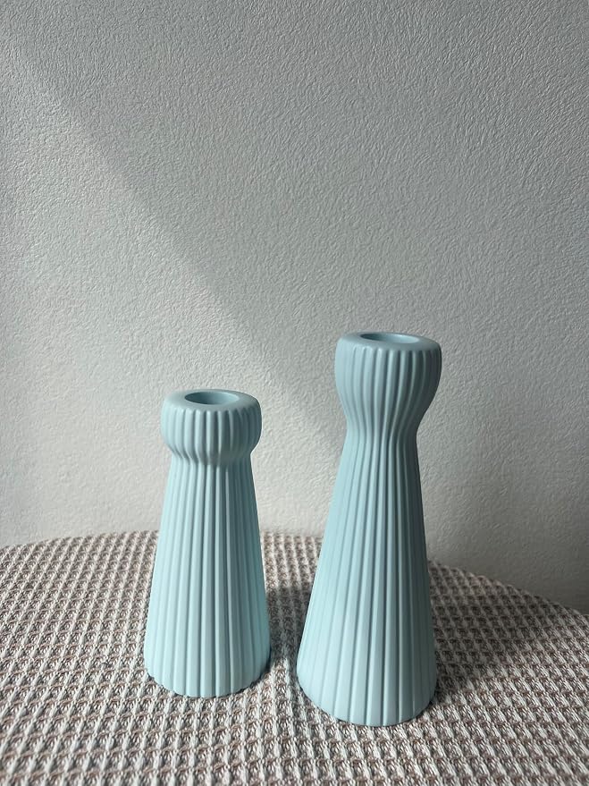 Taper Candle Holders for Candlesticks Ceramic Candle Stick Candle Holder- Set of 2 Decorative Candle Stand for Wedding Decor,Dinner Party and Table Centerpieces,Housewarming Gift Blue