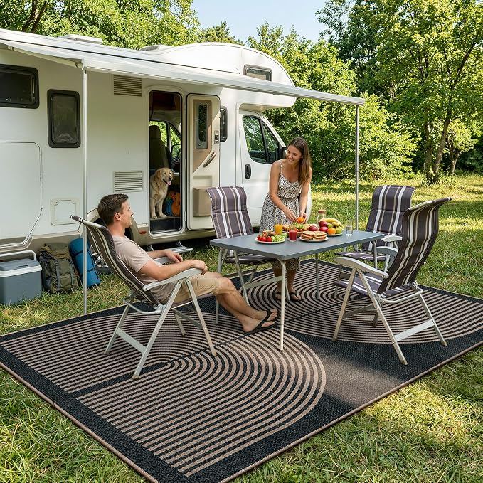Lahome Modern Rainbow Easy Jute Carpet, Washable 5x7 Area Rugs for Living Room Patio Black Farmhouse Indoor Outdoor Rugs, Contemporary Natural Non Slip Floor Carpet for Office RV Backyard