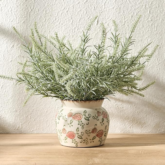 SIDUCAL Ceramic Red Rose Floral Vase with Wide Mouth Lace, 4.84 Inch Cracked Chinoiserie Rustic Farmhouse Vases, Pastoral Retro Vase for Home Decor, Table, Living Room, Bathroom, Shelf, Wedding