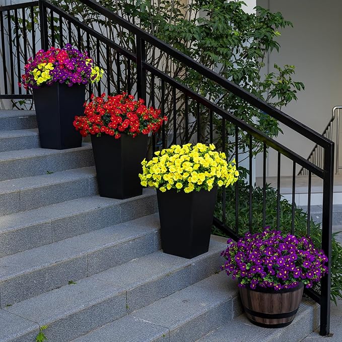 Artificial Faux Flowers for Outdoor 16 Bundles Boxwood Fake Morning Glory for Planter,UV Resistant Fake Flowers for Home Porch Patio Outside（Yellow）