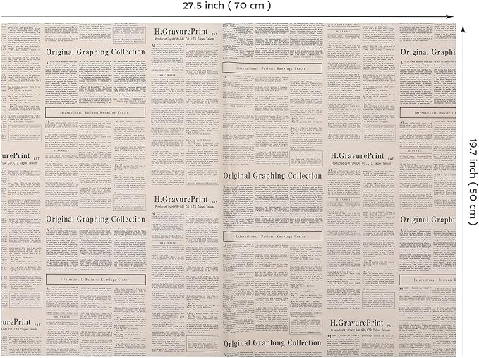 Large Newspaper Tissue Paper for Gift Wrapping Retro Kraft Magazine with Black Printed Bouquet Tissue Paper 27.5x19.7 Inch Mother's Day, Birthday Gifts Packaging Craft Paper 28pcs (2 Kraft Black)