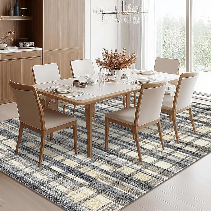 10x13 Area Rug for Living Room Washable Rugs Farmhouse Rug for Bedroom Large Rug Modern Non Slip Carpet Stain Resistant Throw Rugs for Dining Room Office Classroom, Blue/Beige
