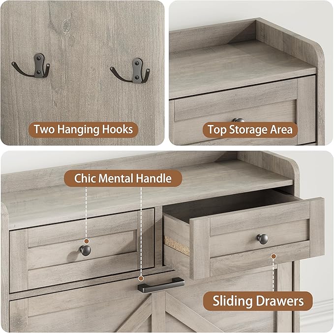 Shoe Cabinet with 3 Flip Drawers & 2 Top Drawers, 57" Tall Freestanding Narrow Wooden Shoe Storage Organizer for Entryway, Hidden Slim Shoe Rack for Front Door Entrance, Hallway, Living Room, Grey