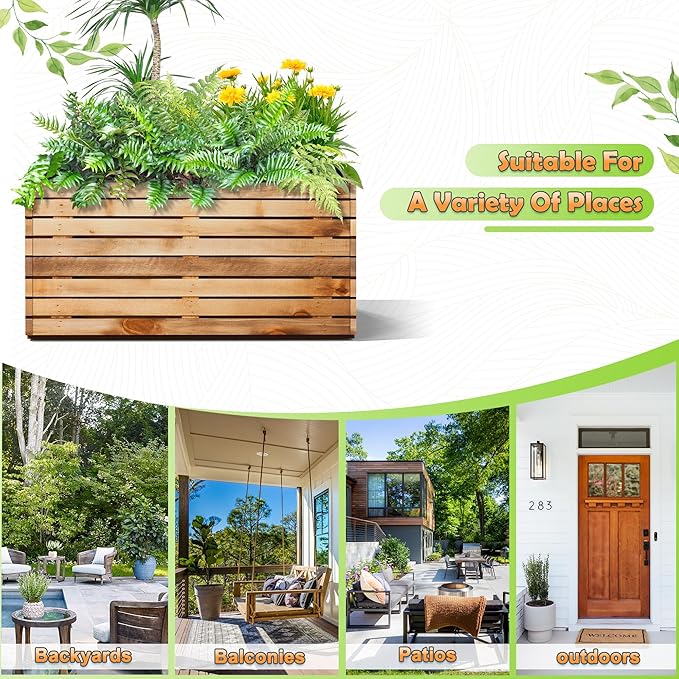 Metal Planter Box Rectangular Planter Box with Drainage Hole, Outdoor Large Planters, All-Weather Use, Rust-Resistance, for Flowers Plants, 32" L × 15" W × 16.3" H, Dark Walnut