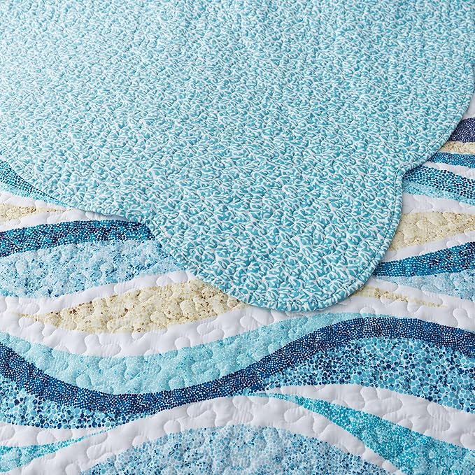 HoneiLife California King Quilt 120x120 - Beach Quilt 3 Pieces, Coastal Quilt Sets, Oversized King Bedspreads, Nautical Bedspreads Ocean Coverlets, Lightweight Bed Cover, Summer Quilts