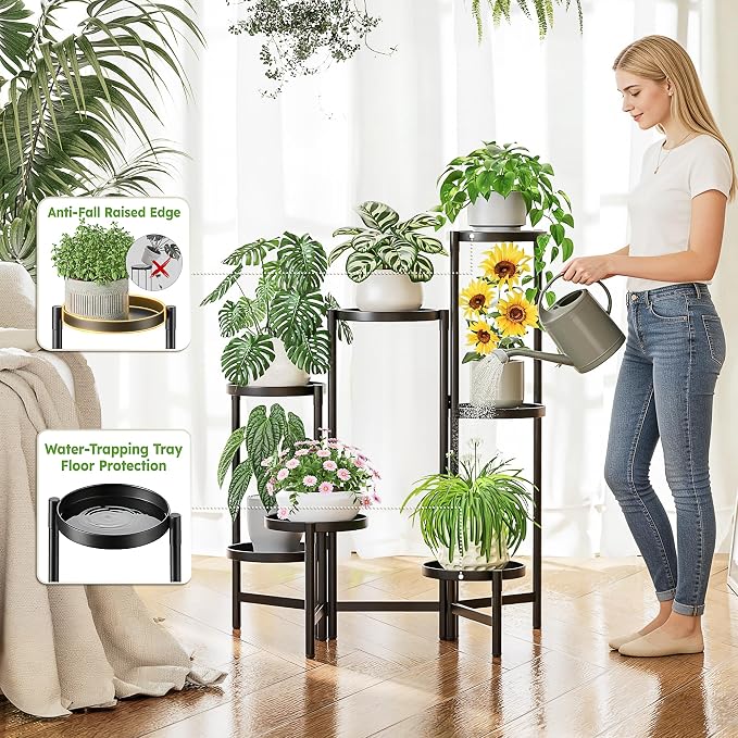 7 Tier Large Tiered Plant Stand Indoor, 7.9 Inch Wide Tall Corner Metal Plant Stands Outdoor for Multiple Plants, Decoration Flodable Tall Flower Display Holder Rack Shelf for Patio Balcony House
