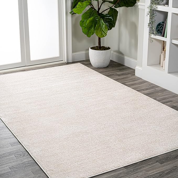 JONATHAN Y Haze Solid Low-Pile Ivory Indoor Area Rug 3x5, Coastal,Bohemian,Minimalist,Classic, Easy-Cleaning for Living Room,Bedroom,Kitchen,Pet Friendly,Non-Shedding (SEU100D-3)