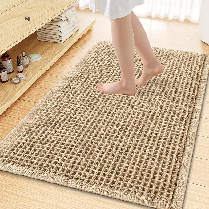 Smiry Waffle Bath Mat 47x32, Extra Soft Absorbent Bathroom Rugs, Non Slip Machine Washable Quick Dry Bath Rugs for Bathroom Floor, Tub, Shower, Home Decor Accessories, Brown