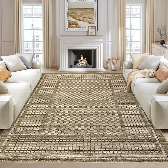 Washable Rug 10x13 Area Rug for Bedroom Modern Living Room Rug Contemporary Large Area Rug Non Slip Throw Rugs Stain Resistant Carpet for Department Dining Room 10'x13' Brown