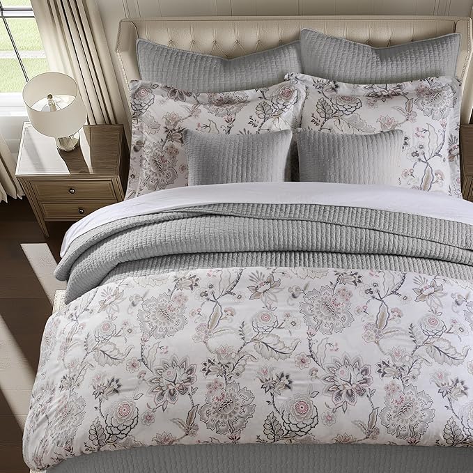 Levtex Home Cross Stitch Reversible Twin XL/Twin Quilt Set (68x86in) and 1 Pillow Sham (26x20in) - Stitch Texture - Light Grey - Cotton Twin/Twin Size Quilt Bedding Set - Lightweight Soft Pre-Washed