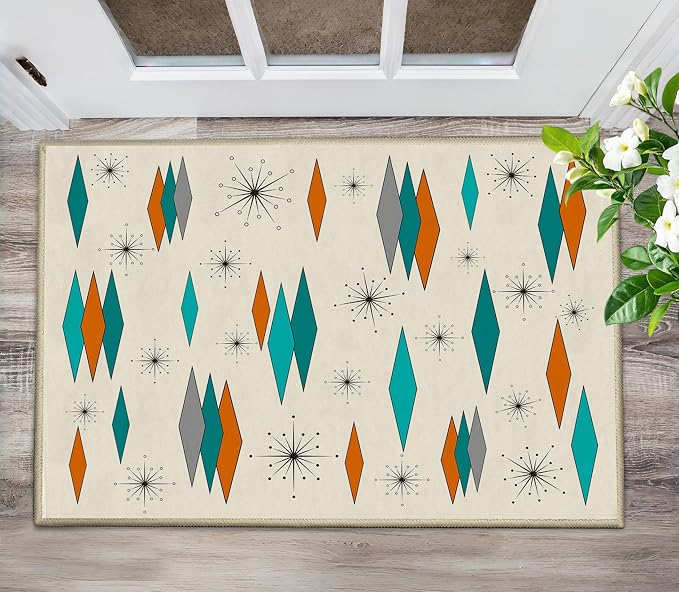 Mid Century Modern Small Entryway Rug Carpet 2'x'3 Non Slip Washable Atomic Retro Front Door Mat Indoor Entrance for Kitchen Bathroom Bedroom, Entry Rug Indoor Doormat