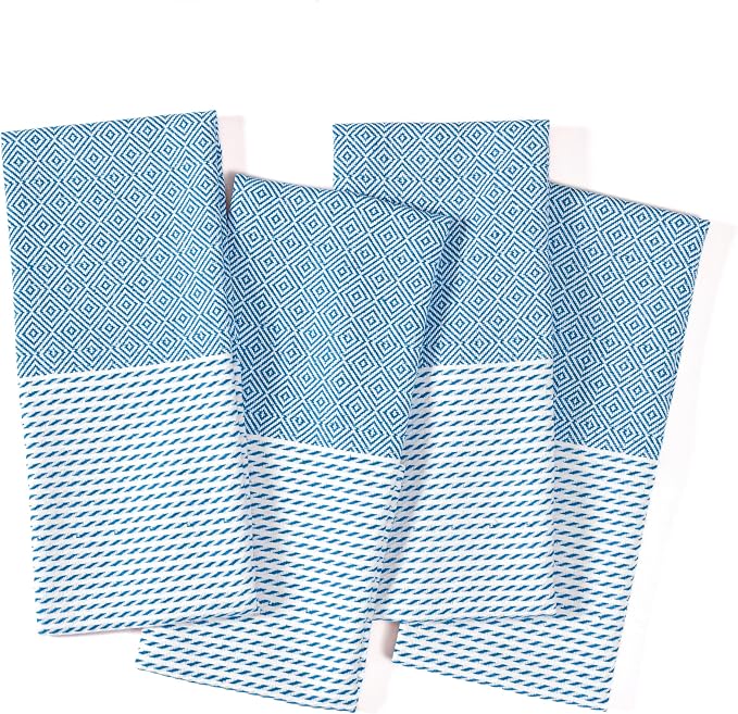 TWINY threads Kitchen Towel Diamond Weave, Premium Large Kitchen Linen Set, 100% Cotton Dish Rag, Absorbent Quick Drying Wash Rags for Drying Dishes, Reusable, Set of 4, 18x26 Inches, Turquiose