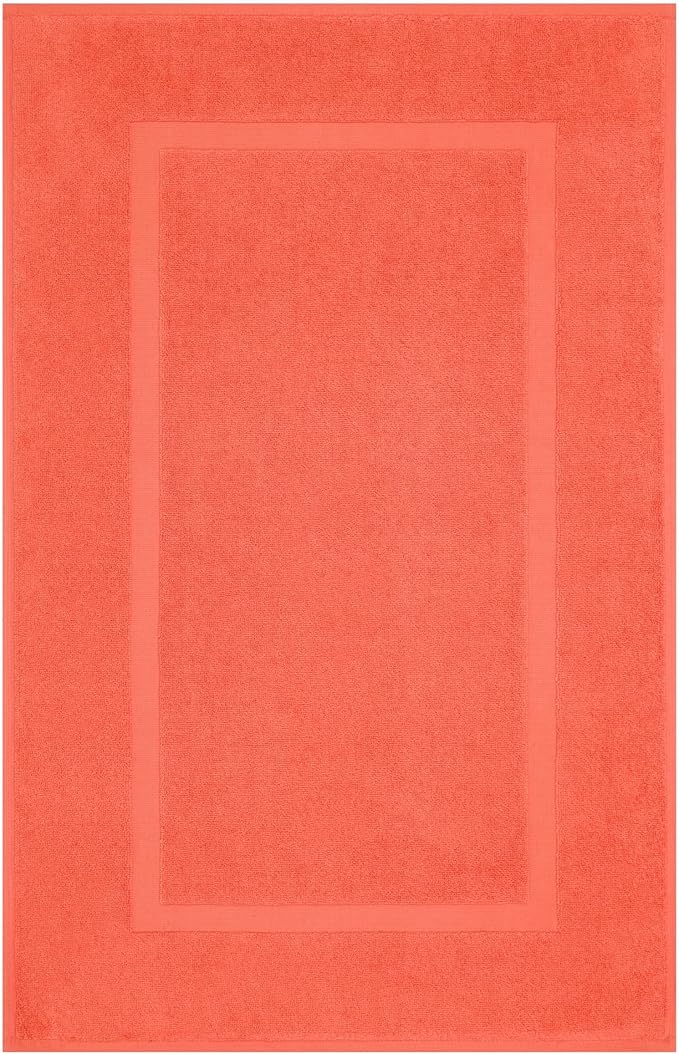 Cotton Paradise 100% Cotton Turkish Bathmat Set, Soft Absorbent Quick Dry, 2 Piece 20x34 Bathmat Floor Set, Coral