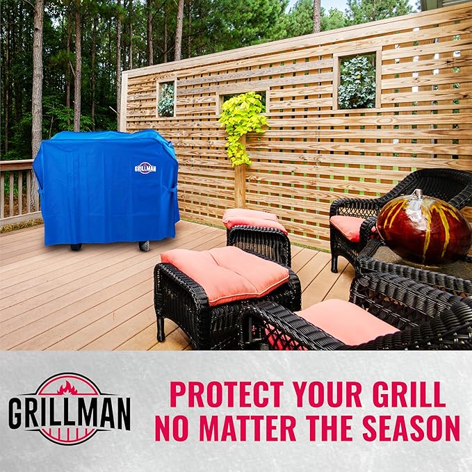 Grill Cover by Grillman, Blue, 64 Inch, BBQ Outdoor Grill Covers, Charcoal & Gas Grills, Waterproof, Rip-Proof, Weather-Resistant, Anti-UV, Barbecue Cover for Weber, Genesis, Charbroil, Nexgrill, etc