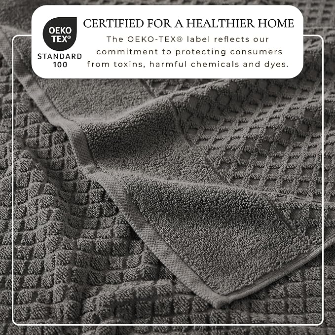 Great Bay Home Bath Towels - 100% Cotton 6 Piece Towel Set - Diamond Waffle Weave - Absorbent, Durable, Quick-Dry Towels for Bathroom (Dark Grey)