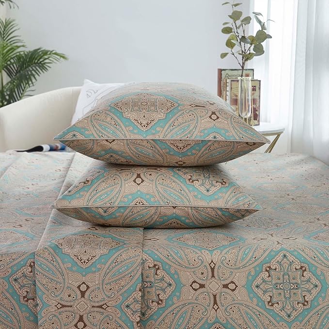 Brandream Paisley Bed Sheets Queen Size Boho Luxury Bedding Bohemian Damask Medallion Sheet Set 800TC Egyptian Cotton Sateen Deep Pocket, 4 Piece, Taupe