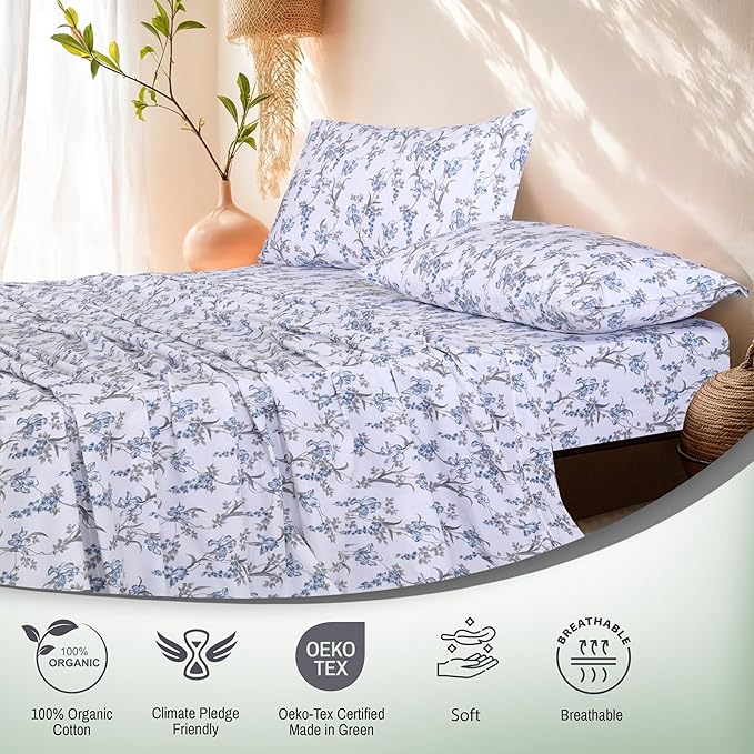 RUVANTI 100% Organic Cotton Sheets Full Size, Percale Weave, GOTS Certified, 4-Piece Set, Deep Pocket 15", Crisp & Breathable, Soft Durable Bedding, Sábanas Algodón Orgánico – Deluxe
