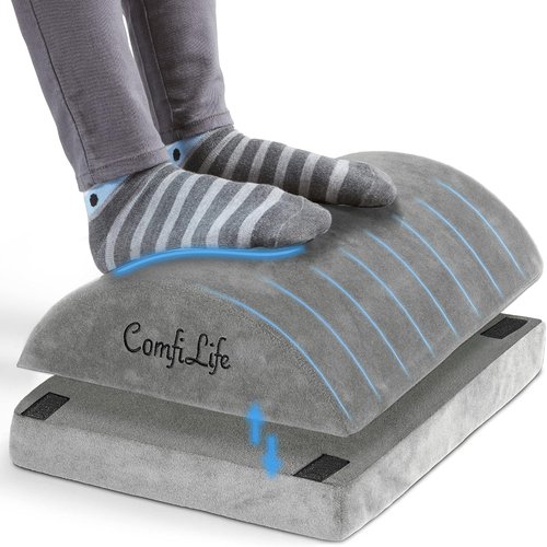 ComfiLife Foot Rest - Adjustable Height Memory Foam Stool for Office & Gaming Chairs | Ergonomic Gray Design for Back & Hip Pain Relief