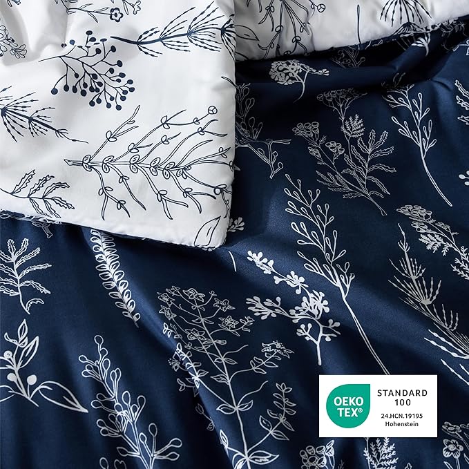 Bedsure Twin/Twin XL Comforter Set - Navy Bed Set, 2 Pieces Cute Floral Bedding, 1 Soft Reversible Botanical Flowers Comforter and 1 Pillow Sham