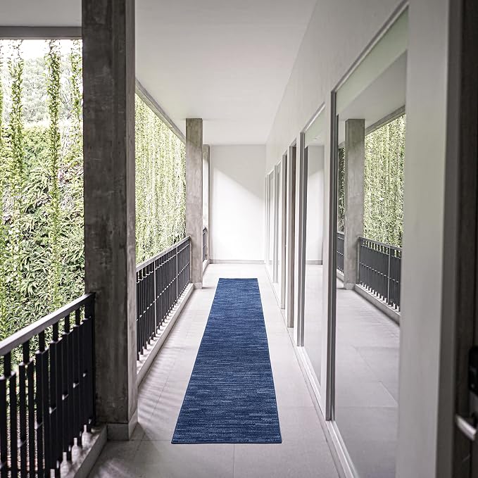 Nourison Home Nourison Essentials Navy Blue 2'2" x 20' Area Rug - Easy Clean, Non Shedding, Bed Room, Living Room, Dining Room, Kitchen (20' Runner)