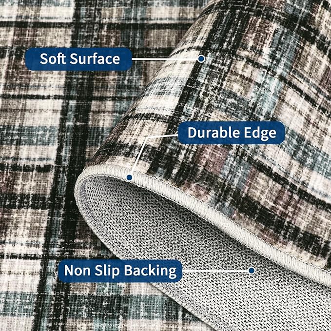 Modern Runner Rug 2x8 Non-Slip Washable Kitchen Runners, Low Pile Non-Shedding Floor Carpet, Stain Resistant Long Accent Rug for Kids Room, Bedroom Laundry Bathroom Foyer