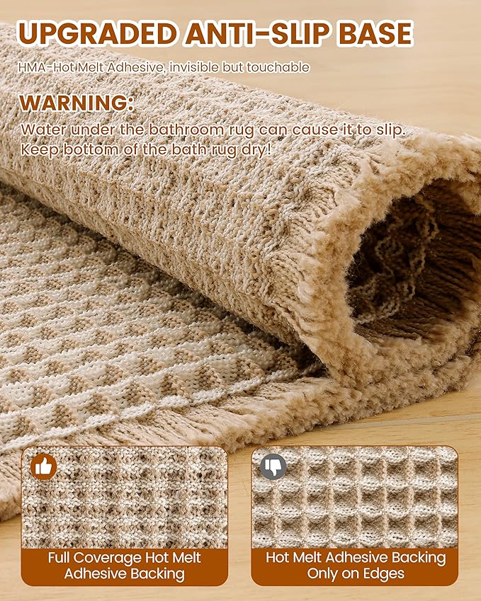 Smiry Waffle Bath Mat 24x16, Extra Soft Absorbent Bathroom Rugs, Non Slip Machine Washable Quick Dry Bath Rugs for Bathroom Floor, Tub, Shower, Home Decor Accessories, Brown & Cream