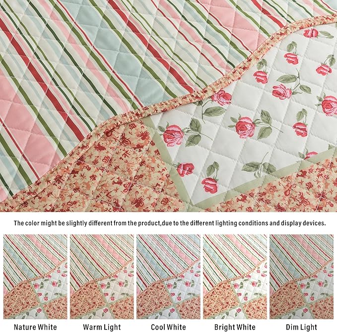 HoneiLife King Size Quilt Sets - 3 Piece Microfiber Quilt Set Lightweight Bedspreads Reversible Coverlets Rustic Bed Cover King Quilt Bedding Set All Season Use