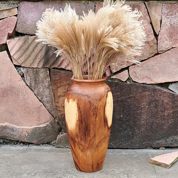 Natural Wood Vase 7.1" x 7.1" x 19.7" H Wooden Brown Handmade Acacia Vase Rustic Decorative Flower Holder Vintage Artworks Planter for Living Room Floor Home Christmas Décor