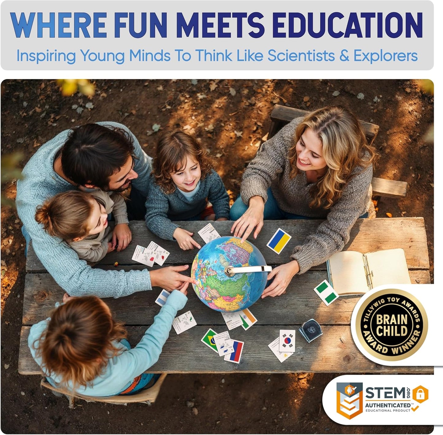 Smart Wallaby 9" Illuminated Kids World Globe - Interactive STEM Flags & Card Game, LED Night Light