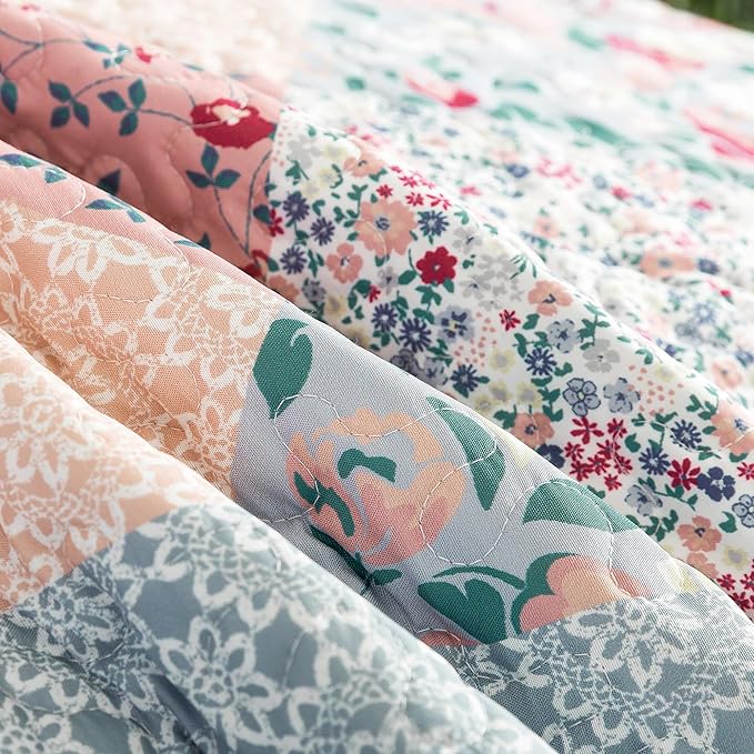 HoneiLife King Quilt Bedding Sets - Microfiber Quilt Set 3-Pieces,Lightweight Bedspreads Patchwork Coverlets Retro Bed Cover Quilt King Size All Season Quilts