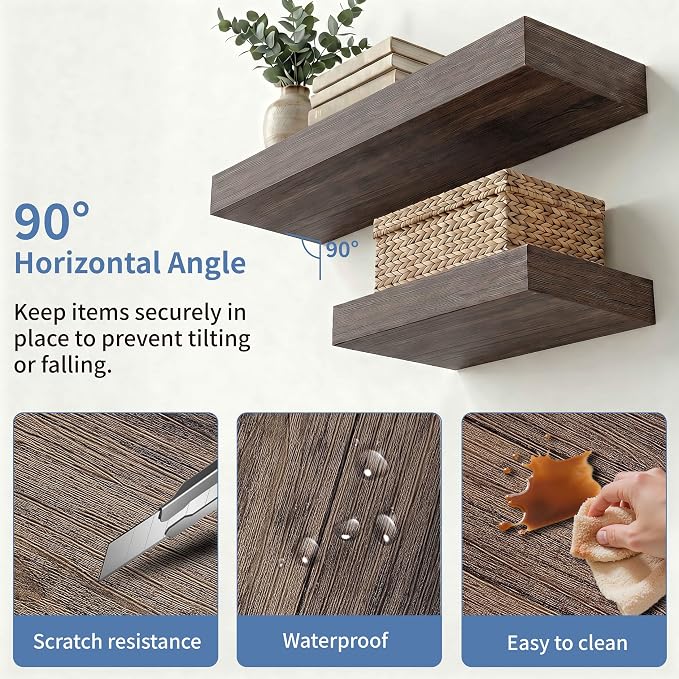 Floating Shelves for Wall, Bathroom Shelves Over Toilet, Wall Shelves & Book Shelf, Hanging Shelf, Modern Wooden Wall-Mounted Samll Floating Shelves, 12x7x1.5 in (Smoke-Gray, Set of 2)