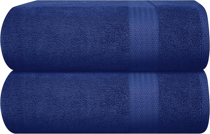GLAMBURG Premium Cotton Oversized 2 Pack Bath Sheet 35x70-100% Pure Cotton - Ideal for Everyday use - Ultra Soft & Highly Absorbent - Machine Washable - Navy