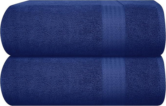 GLAMBURG Premium Cotton Oversized 2 Pack Bath Sheet 35x70-100% Pure Cotton - Ideal for Everyday use - Ultra Soft & Highly Absorbent - Machine Washable - Navy