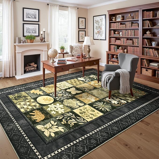 Tepook 5x7 Area Rugs for Living Room, Modern Large Geometric Rug for Bedroom, Washable Patchwork Rug Indoor Non Slip Throw Carpets for Dining Room Office Farmhouse Home Decor, Dark Grey