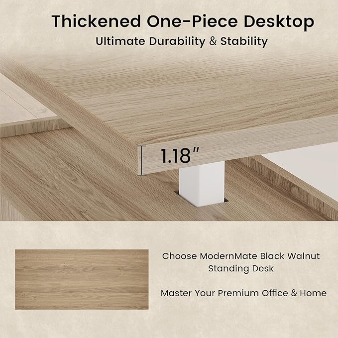 Executive Standing Desk with Drawers & Storage, 71'' Adjustable Electric Stand Up Wood Desk with Privacy Panel, AC/USB, File Cabinet, Large One-Piece Destop for Home Office, Light Walnut