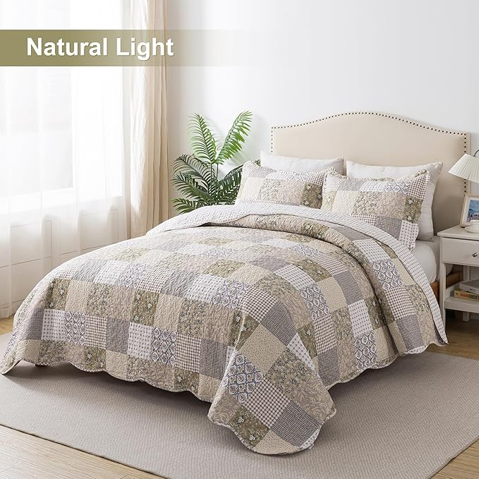 HoneiLife Quilt Set King Size - Lightweight Bedspreads 106x96, Microfiber Quilts 3-Piece, Patchwork Coverlet Rustic Bedding Sets All Season Quilts