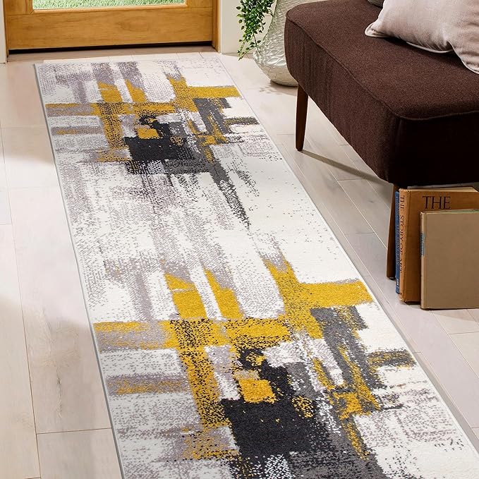 Rugshop Gold Modern Abstract Runner Rug — Non-Shedding for Hallway, Corridor and Entryway 2' x 7'
