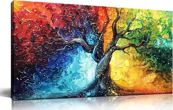 THRLVEART Colorful Tree Pictures Wall Decor for Living Room - Home Office Decor for Women - Tree of life Wall Art for Dorm Room Girl Size 20" x 40"