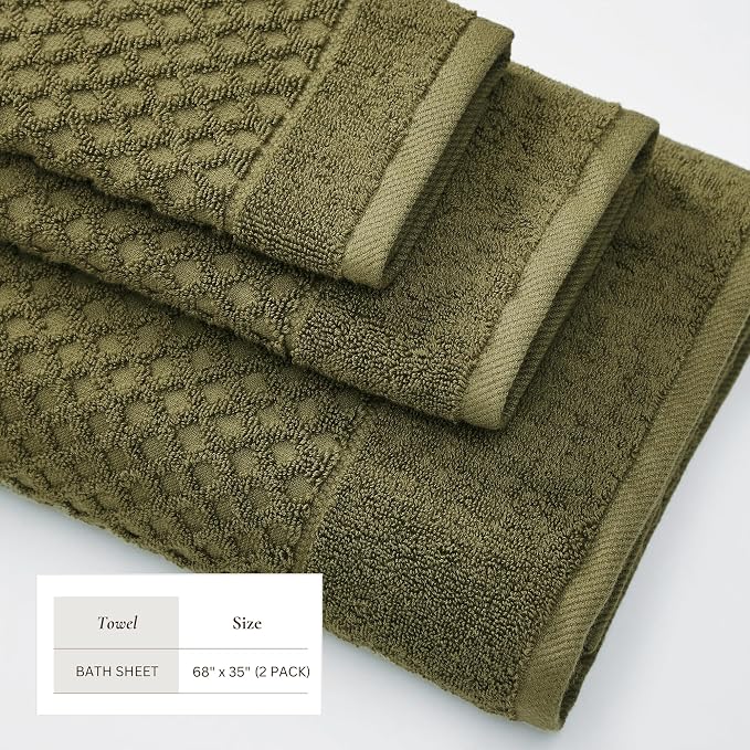 Great Bay Home Oversized Bath Sheets - 100% Cotton 2 Pack 68x35 Extra Large Towel - Absorbent, Durable, Quick-Dry Towels for Bathroom (Olive)