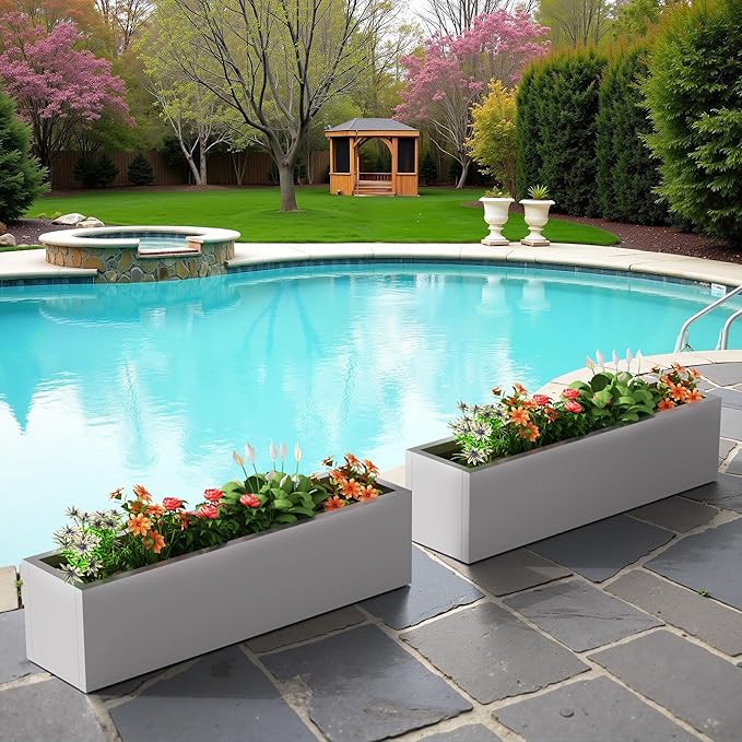 Casaphoriar Metal Planter Box 36"x9"x9", Rectangular Planter and Drainage Holes, Perfect for Outdoor Patio and Balcony Decor, Grey